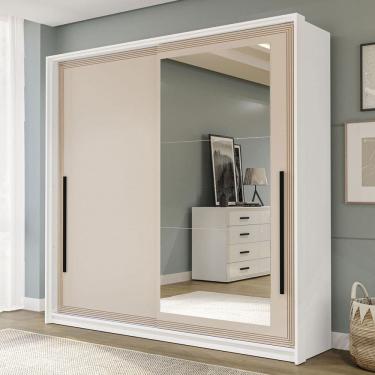 Imagem de Guarda-Roupa Casal Valência 2 Portas 2 Gavetas com Espelho Branco/Creme - Politorno
