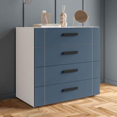 Imagem de Cômoda Lisboa 4 Gavetas Branco/Azul - Politorno