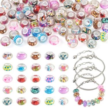 Imagem de Spritewelry 72 peças de contas europeias de resina com orifício grande, contas coloridas Rondelle, espaçador, 6 peças, kits de pulseiras de aço inoxidável para fabricação de joias de pulseira
