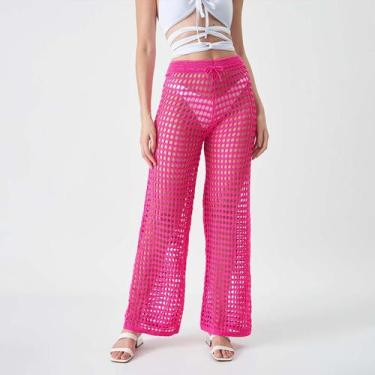 Imagem de Calça Feminina Tricot Croche Saida De Praia Pantalona Verão - Swiss Bo
