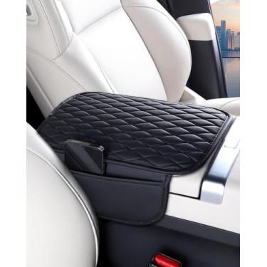 Imagem de [Atualizado] Capa para console central de carro ESKONKE com 2 bolsas de armazenamento, capa de apoio de braço automotivo de couro PU, resistente a arranhões/resistente ao desgaste/à prova d'água,
