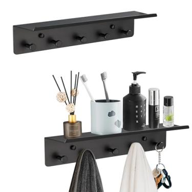 Imagem de SIMVE Toalheiro com prateleira montado na parede, conjunto de 2 ganchos de roupão de banho de alumínio, suporte de piscina ao ar livre ou acessórios de banheira de hidromassagem, cabide de banheira de