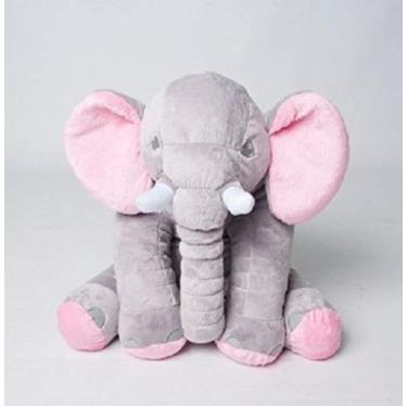 Imagem de Almofada Elefante Pelúcia, 60 x 40 cm, Travesseiro Bebê, Material Soft Antialérgico, Decoração (Cinza e Rosa)