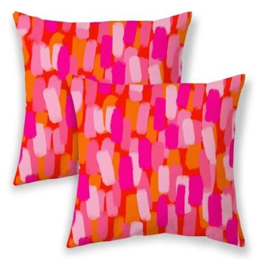 Imagem de Preppy Abstarct Capas de almofada, rosa choque laranja pintura artística almofadas para sofá, boho estética moderna capa de almofada externa 45,7 x 45,7 cm, 2 peças, capa de almofada quadrada presente