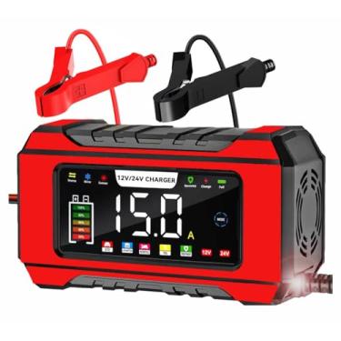 Imagem de Carregador de bateria de carro 12V 24V, compatível com 1A, 6A, 8A, 10A, 12A, 0-15A, mantenedor automático de bateria de 0-15A, carregador inteligente, reparo, modo inverno, para carro, caminhão