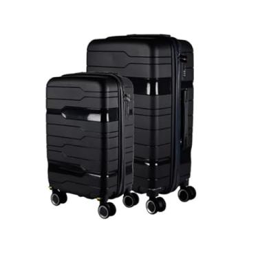 Imagem de Kit 2 Malas de bordo 10KG + Mala de Viagem 23KG Polipropileno Com Rodas Giratórias (Preta)
