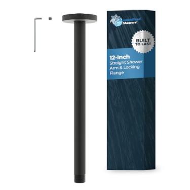 Imagem de HammerHead Showers Braço e flange de chuveiro de montagem no teto de 30 cm de metal com parafuso de fixação, braço de chuveiro reto extralongo para chuveiro de chuva, braço de chuveiro de chuva