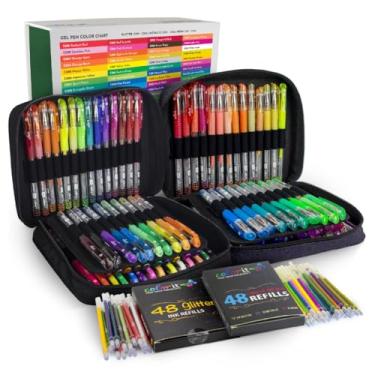 Imagem de ColorIt Conjunto de canetas de gel para colorir – pacote com 192 com 12 canetas metálicas, 12 neon, 72 canetas de gel com glitter – 96 refis e 2 estojos de viagem – cores vibrantes para diário