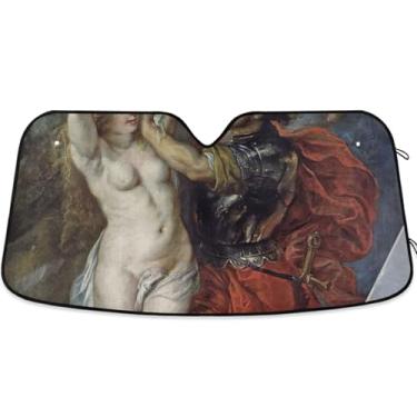 Imagem de Pinturas Rubens Perseus Andrômeda para para-brisas de carro protetor solar retrátil universal engraçado para para-brisa dianteiro de carro impressões de animais M, 139,7 cm x 70,1 cm