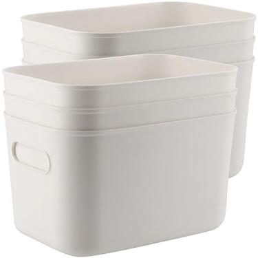Imagem de MOUYAT Pacote Com 6 Caixas De Armazenamento Plástico Branco, Cestas Empilháveis, Organizadoras Armários Para Prateleiras, Gavetas, Despensa, Armário Banheiro, 9,8 X 6,8 5,9 Pol.