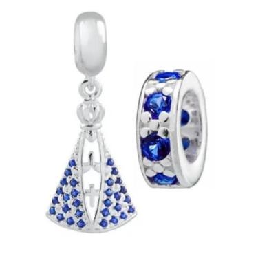Imagem de Kit Berloque Nossa Senhora Aparecida e Separador Azul em Prata 925