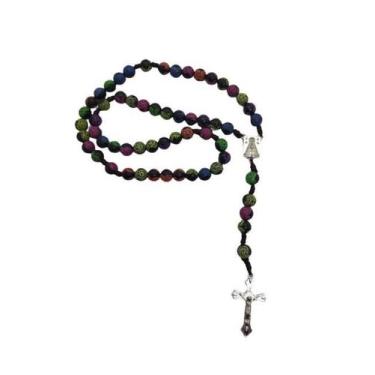 Imagem de Terço Nossa Senhora Bolas Pretas Com Imagem Colorida - Terço E Cia