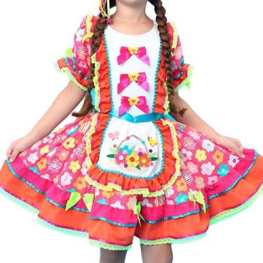 Imagem de Vestido Infantil Festa Junina Luxo Floral Rodado Roupa Caipira pra Men