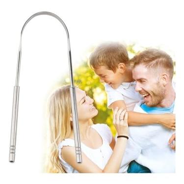 Imagem de Raspador Limpador de Língua de Aço Inox Higiene Bucal Completa, Raspagem lingual, Sem mal Hálito