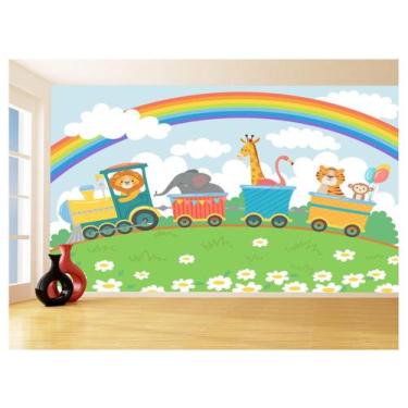 Imagem de Papel De Parede 3D Infantil Animais Trenzinho 3,5M Azs376 - Você Decor
