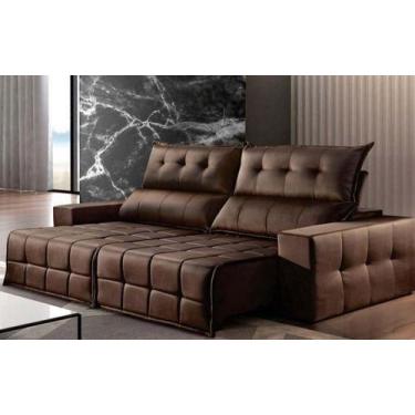 Imagem de Sofá retrátil e reclinável 2,10m cabo frio Estofados Teixeira marrom -