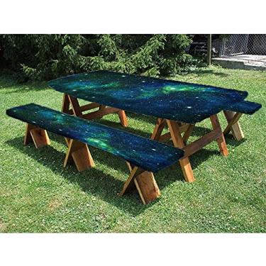 Imagem de Toalha de mesa de céu estrelado, conjunto de 3 peças, tema de estilo estrelado cósmico, para Natal, festas, piqueniques, 81 x 182 cm