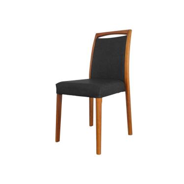 Imagem de Cadeira De Jantar Luxo Estofada Jade Couro Preto Base Madeira Maciça