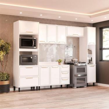 Imagem de Cozinha Completa com Tampo e Paneleiro Amara 10 Portas 4 Gavetas Branca