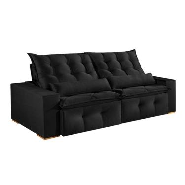Imagem de Sofá 3 Lugares Retrátil e Reclinável França Veludo Preto 230 cm