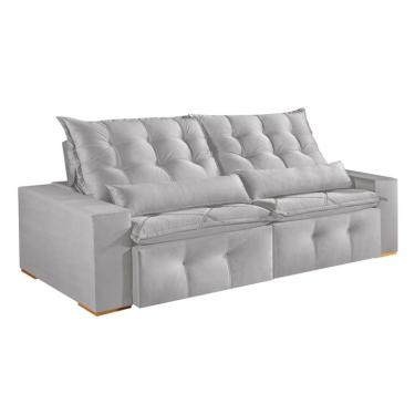 Imagem de Sofá 4 Lugares Retrátil e Reclinável França Veludo Prata 270 cm