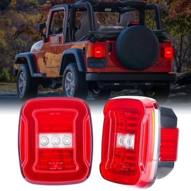 Imagem de HTZCMOTO Luzes traseiras de LED compatíveis com Wrangler TJ YJ CJ8 CJ7 CJ5 1976-2006, placa de licença traseira multifuncional/corrida/freio/seta/kit de luz reversa, lente vermelha