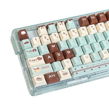 Imagem de COOMICKEY Teclas PBT, teclas fofas 60% 152 teclas de perfil cereja conjunto de teclas personalizadas para teclado mecânico Cherry Gateron MX Switches (chocolate menta)