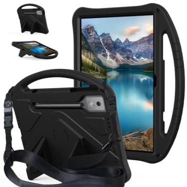 Imagem de QYiiD Capa infantil para tablet Lenovo Tab P12/Xiaoxin Pad Pro 32.3 cm TB370FU/TB371FC, leve proteção à prova de choque com alça conversível com alça de ombro para Lenovo Tab P12, preta