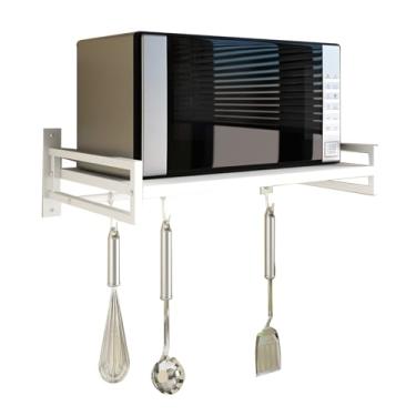 Imagem de ABCOOL Suporte de parede para forno de micro-ondas para cozinha e casa, suporte de bancada de aço carbono com trilho de gancho e 3 ganchos deslizáveis
