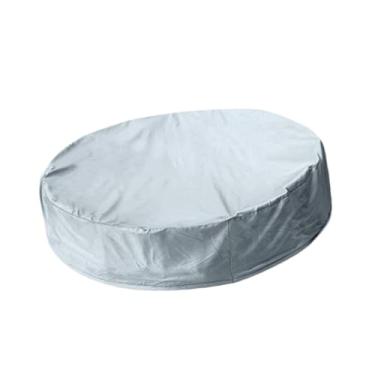 Imagem de Ioensy Capa de piscina redonda à prova de poeira 210D Oxford tecido previne folhas e detritos abrigo solar portátil com design de cordão para áreas externas, 245x30cm Cinza