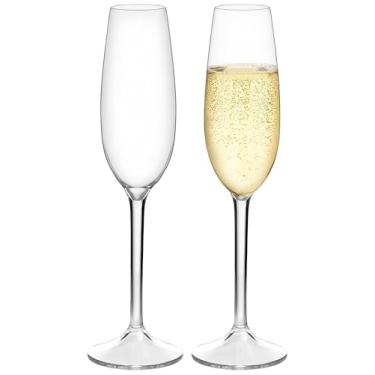 Imagem de MICHLEY Conjunto de 2 taças de champanhe, taças de champanhe com haste de 215 g, 215 g, presentes de casamento de plástico Tritan inquebráveis