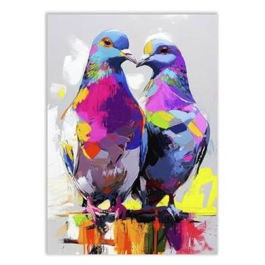 Imagem de Placa Decorativa Casal De Pássaros Ilustração Cores Decoração Poster Quarto Sala