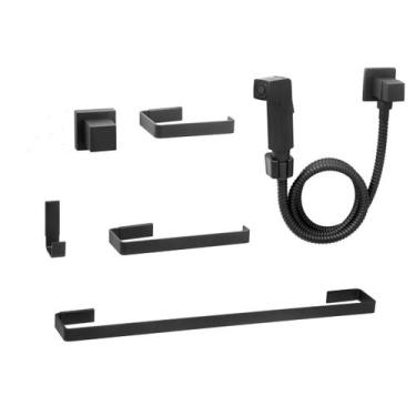 Imagem de Kit de Acessórios para Banheiro Quadrado Preto + Ducha Higiênica + 1 A