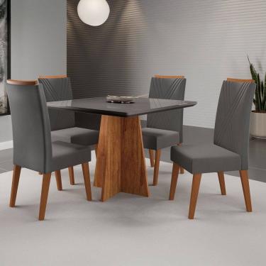 Imagem de Mesa de Jantar 4 Lugares Venice com Vidro Marrom/Cinza/Grafite - Viero Móveis