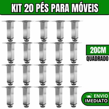 Imagem de Kit 20 Pés Para Móveis Regulável Quadrado Cromado Pezinho Base Para Mó