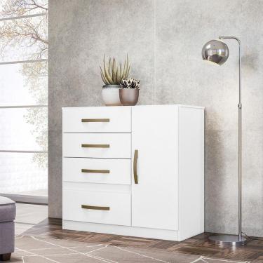 Imagem de Cômoda Sapateira Com 5 Gavetas 1 Porta 98x100cm Vênus Moval Cor:branco Flex