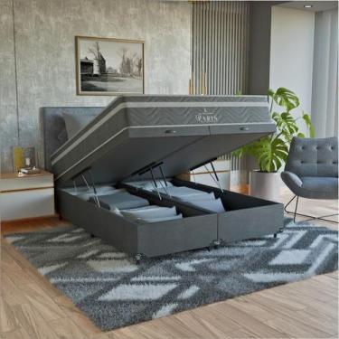 Imagem de Cama Box Baú Queen Cinza + Colchão Paris Molas Ensacadas - eShop casa