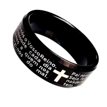 Imagem de Anel Oração Reza Pai Nosso 6mm Cristão Fé Religioso Aço 316L - Alpha G
