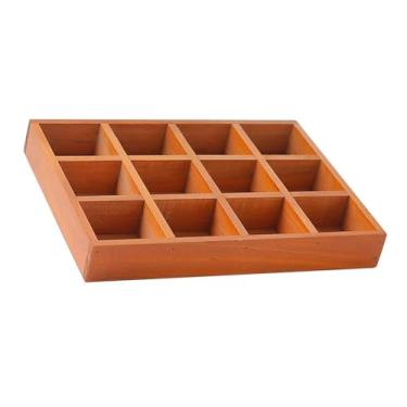 Imagem de DimyFew Bandeja organizadora de joias de madeira maciça com 12 grades, 13,2 x 9,4 x 1,8 polegadas, para quarto e sala de estar, leve e multifuncional, Marrom
