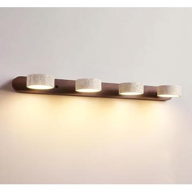 Imagem de Armazenamento Parede, Luminária De Vaidade, Arandela De Parede Travertino Amarelo Natural, Luminária De Vaidade Rotativa De 180 °, Para Espelho Do Banheiro, Quarto, (Size:4 heads,Color:pá de preto)