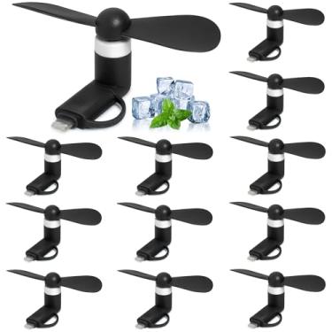 Imagem de Mini ventilador de celular, pacote com 12, ventilador 2 em 1 compatível com iPhone, iPad, smartphone Android, tablet adequado para porta tipo C/Lightning acessórios de verão coloridos e poderosos para