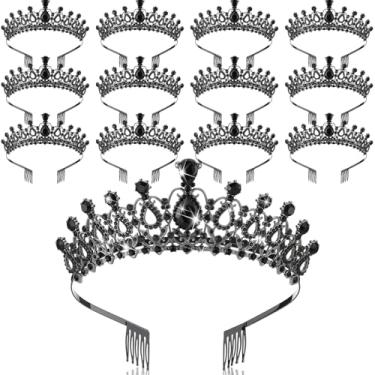 Imagem de Loetere 12 peças de tiara de cristal e coroa de princesa com pente coroa de strass, tiara feminina para meninas, acessórios de cabelo rainha para festa de aniversário, casamento, formatura, Halloween