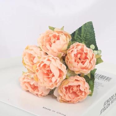 Imagem de 5 cabeças de flores artificiais de peônia de seda, decoração para sala de estar, flores artificiais grandes, faça você mesmo, decoração de casamento, buquê de noiva (champanhe)