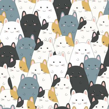 Imagem de EPPKILY Papel de parede de gato papel de parede de desenho animado animal bege/preto gato papel de contato 44,5 x 259,1 cm divertido gatinho fofo autoadesivo removível papel de contato para berçário