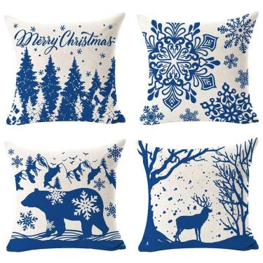 Imagem de Capa de almofada Andreannie Merry Christmas 45x45cm azul