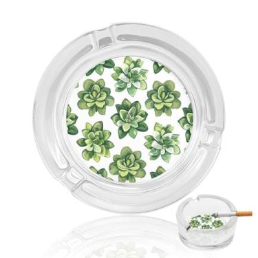 Imagem de Cinzeiro de vidro de cristal com padrão de suculenta verde, cinzeiro redondo para fumar de vidro resistente, portátil, decorativo, moderno, para uso em casa, escritório, interior, exterior, pátio