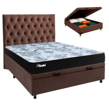 Imagem de Cama Box Bau + Colchão Casal Molas Ensacadas Life Gold Paropas + Cabec