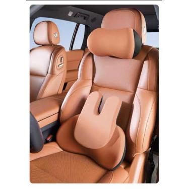 Imagem de Xiamenzcx Conjunto de almofada de assento de carro de coelho fofo - almofada de apoio lombar e travesseiro de pescoço para mulheres motoristas, conforto ergonômico nas costas para viagens longas