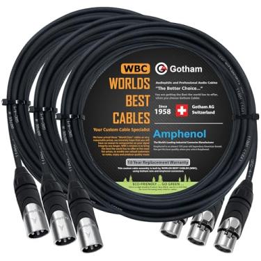 Imagem de 3 unidades - 25 pés - Gotham GAC-4/1 (preto) - Star Quad, cabos de microfone balanceados macho para fêmea com conectores XLR prata Amphenol AX3M e AX3F - Feito sob medida por WORLDS BEST CABLES