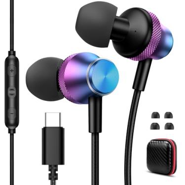 Imagem de Fones de ouvido USB C com fio para Samsung S25 Ultra S24 S23 FE A16 A56 iPhone 17 16 Pro Max fones de ouvido com fio, fones de ouvido tipo C, fones de ouvido pequenos com microfone para iPad 11 10ª